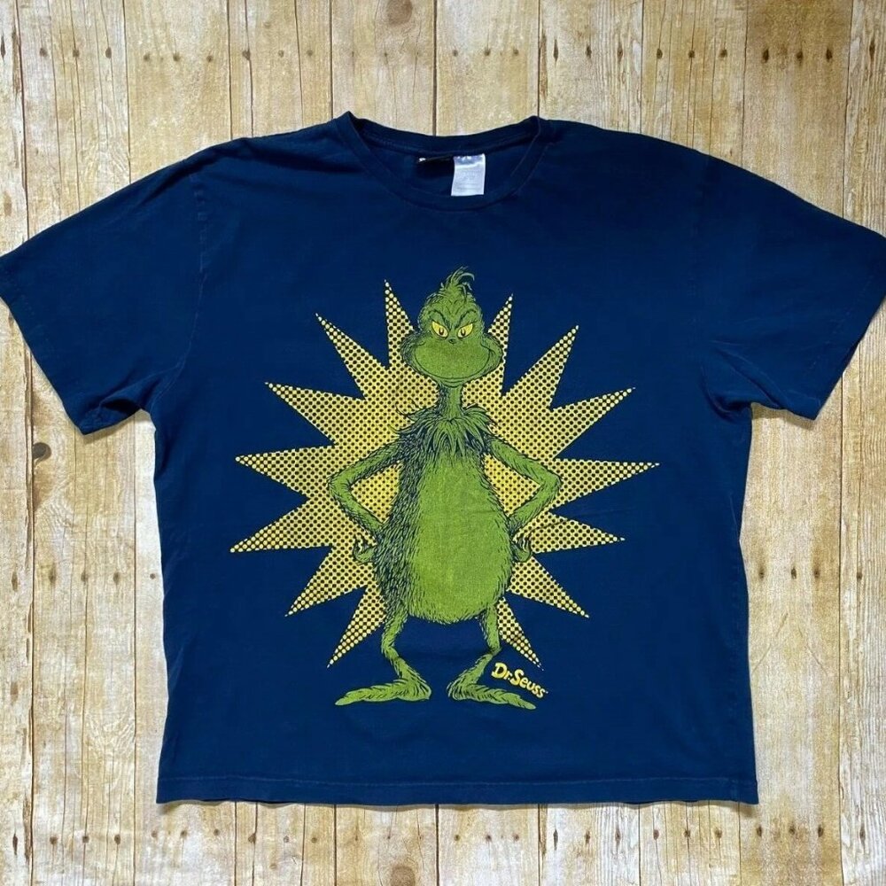 Vintage The Grinch Shirt Adult Men Large L Navy Blue Dr. Seus Christmas Holidays